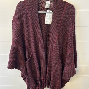 Time and Tru Women's Maroon Poncho Sweater